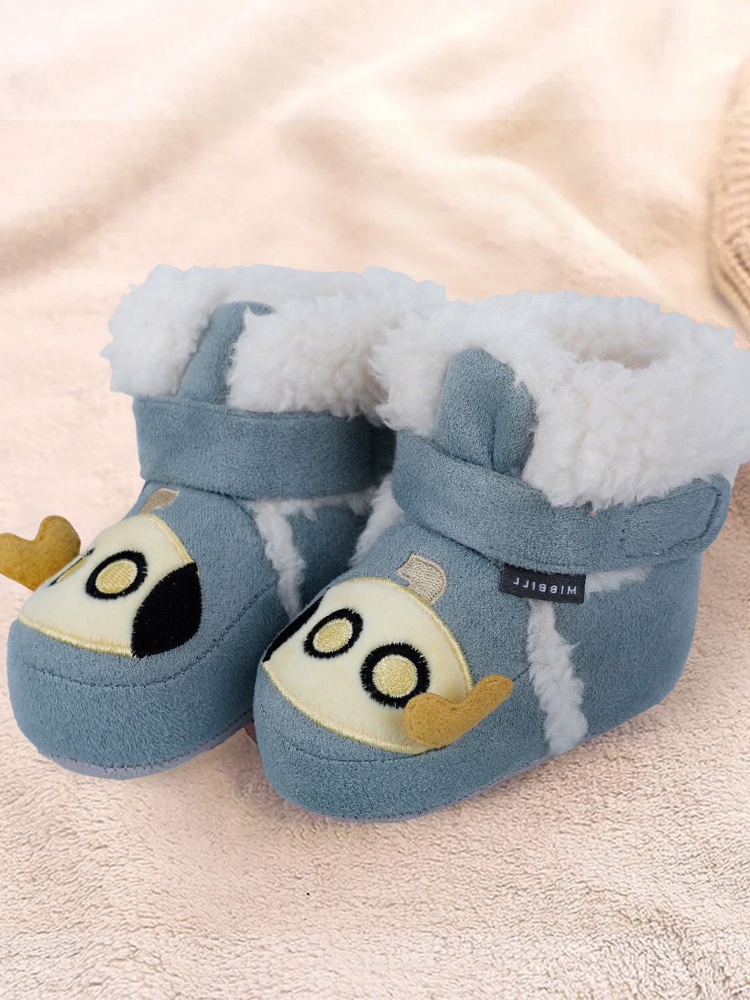 

Baby Moo Infants Patterned Pure Wool Anti-Slip Booties, Blue