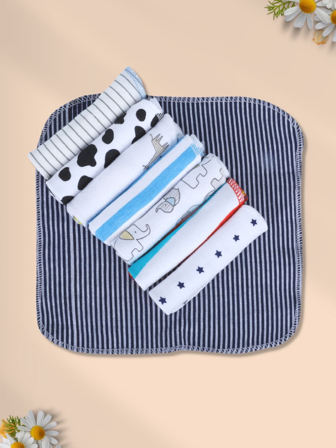 

Baby Moo Infants Set of 8 White Printed Soft & Smooth Wash Clothes