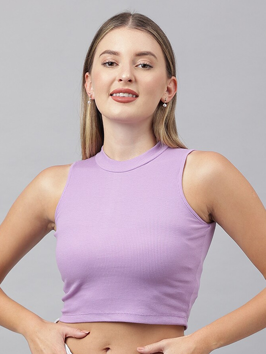 

COLOR CAPITAL Round Neck Sleeveless Crop Top, Lavender