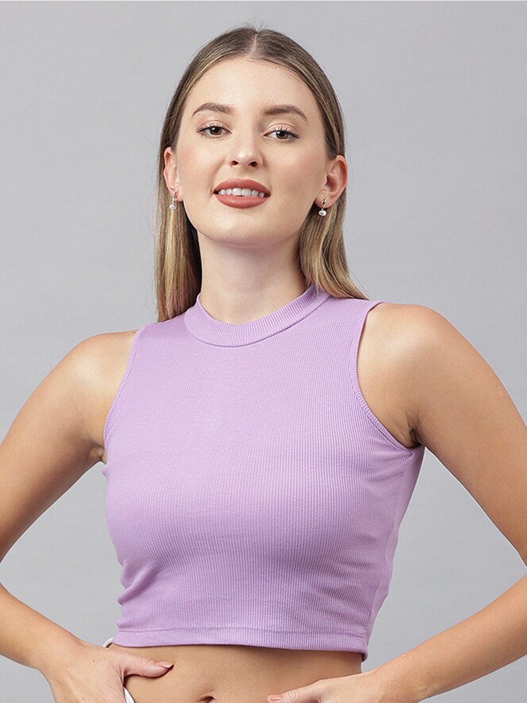 

COLOR CAPITAL Round Neck Sleeveless Crop Top, Lavender