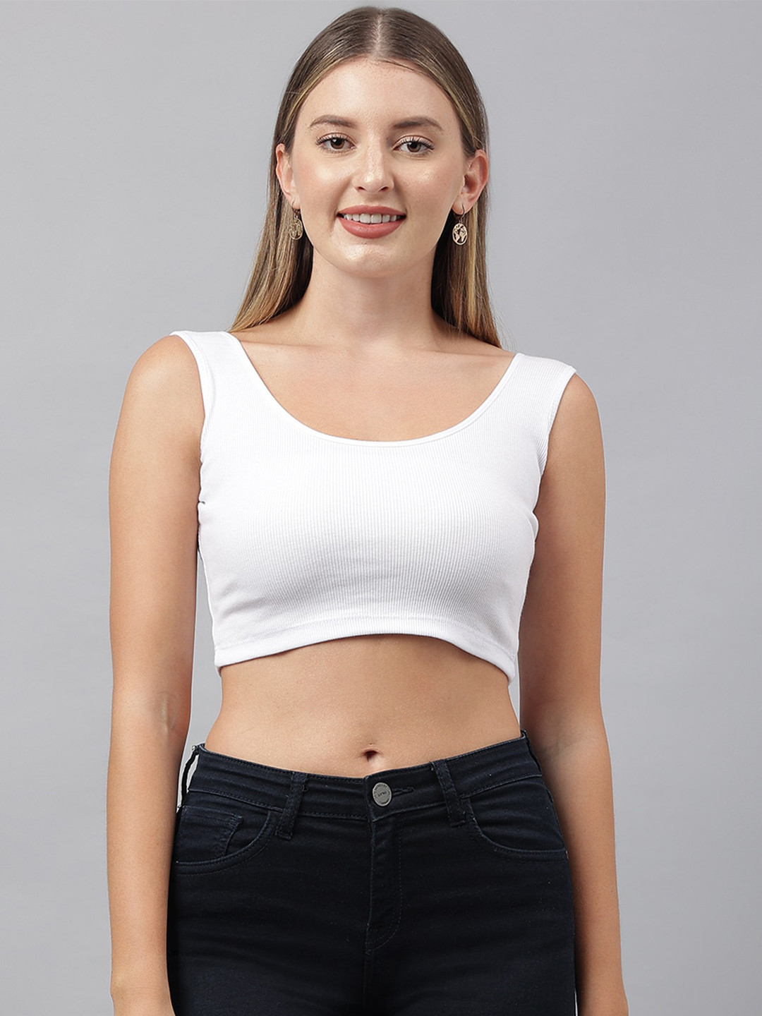 

COLOR CAPITAL Scoop Neck Cotton Crop Top, White
