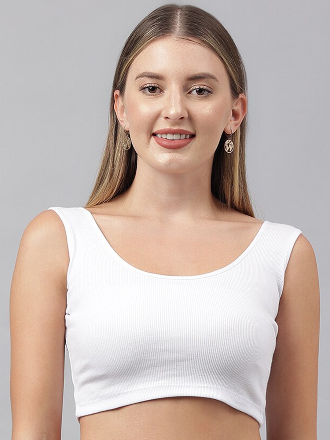 

COLOR CAPITAL Scoop Neck Ribbed Cotton Crop Top, White