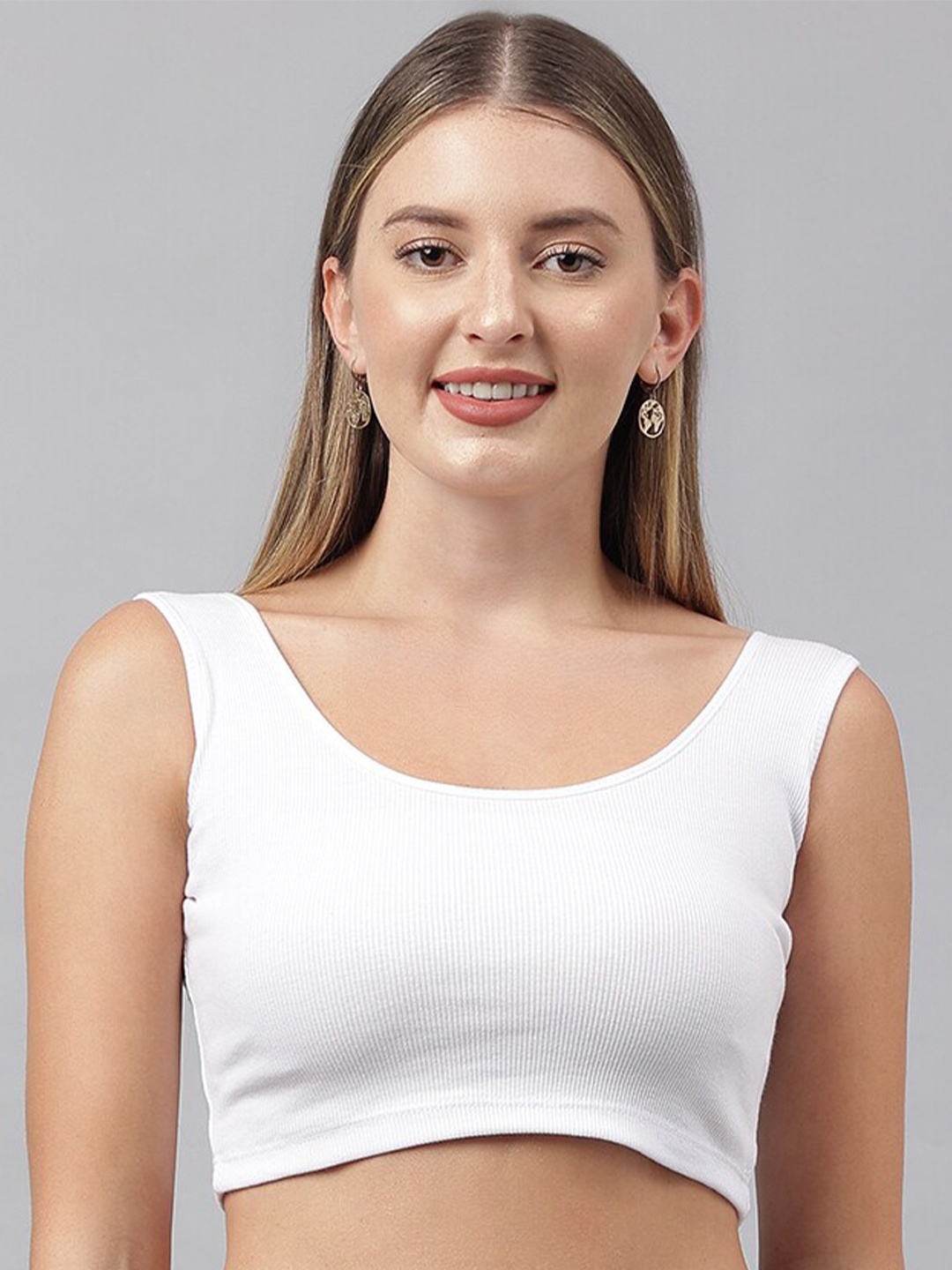 

COLOR CAPITAL Scoop Neck Ribbed Cotton Crop Top, White