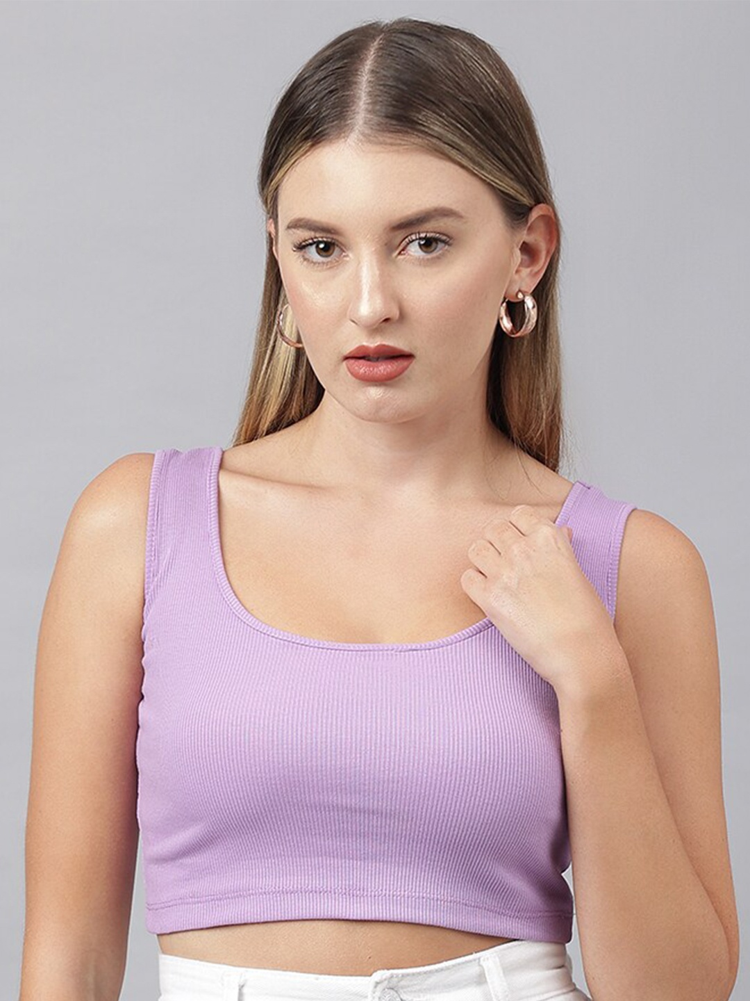 

COLOR CAPITAL Ribbed Cotton Fitted Crop Top, Lavender