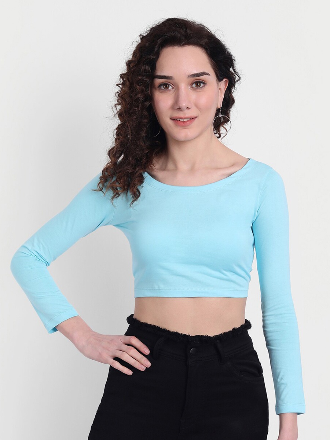 

COLOR CAPITAL Round Neck Fitted Crop Top, Blue