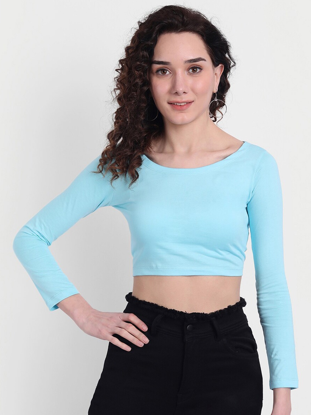 

COLOR CAPITAL Long Sleeves Crop Top, Blue