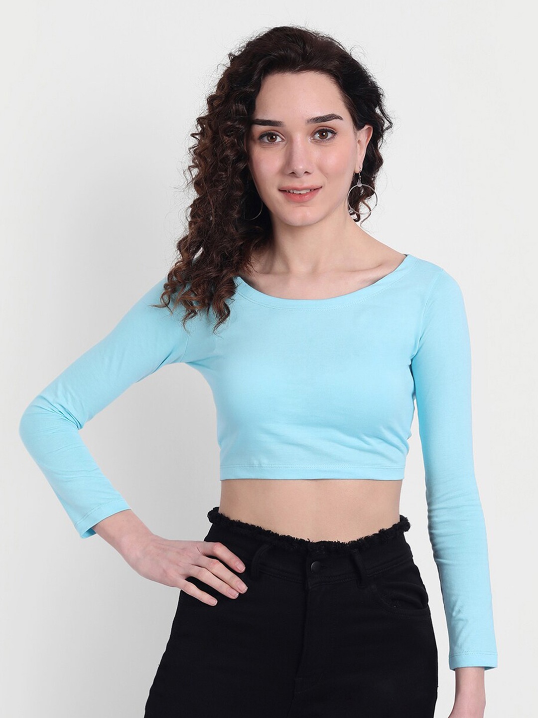

COLOR CAPITAL Scoop Neck Crop Top, Blue