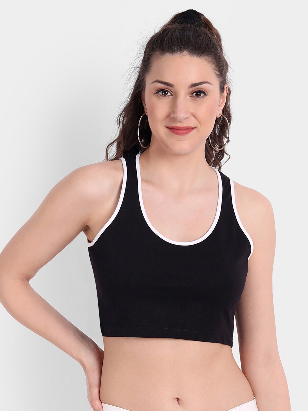 

COLOR CAPITAL Scoop Neck Cotton Bralette Crop Top, Black