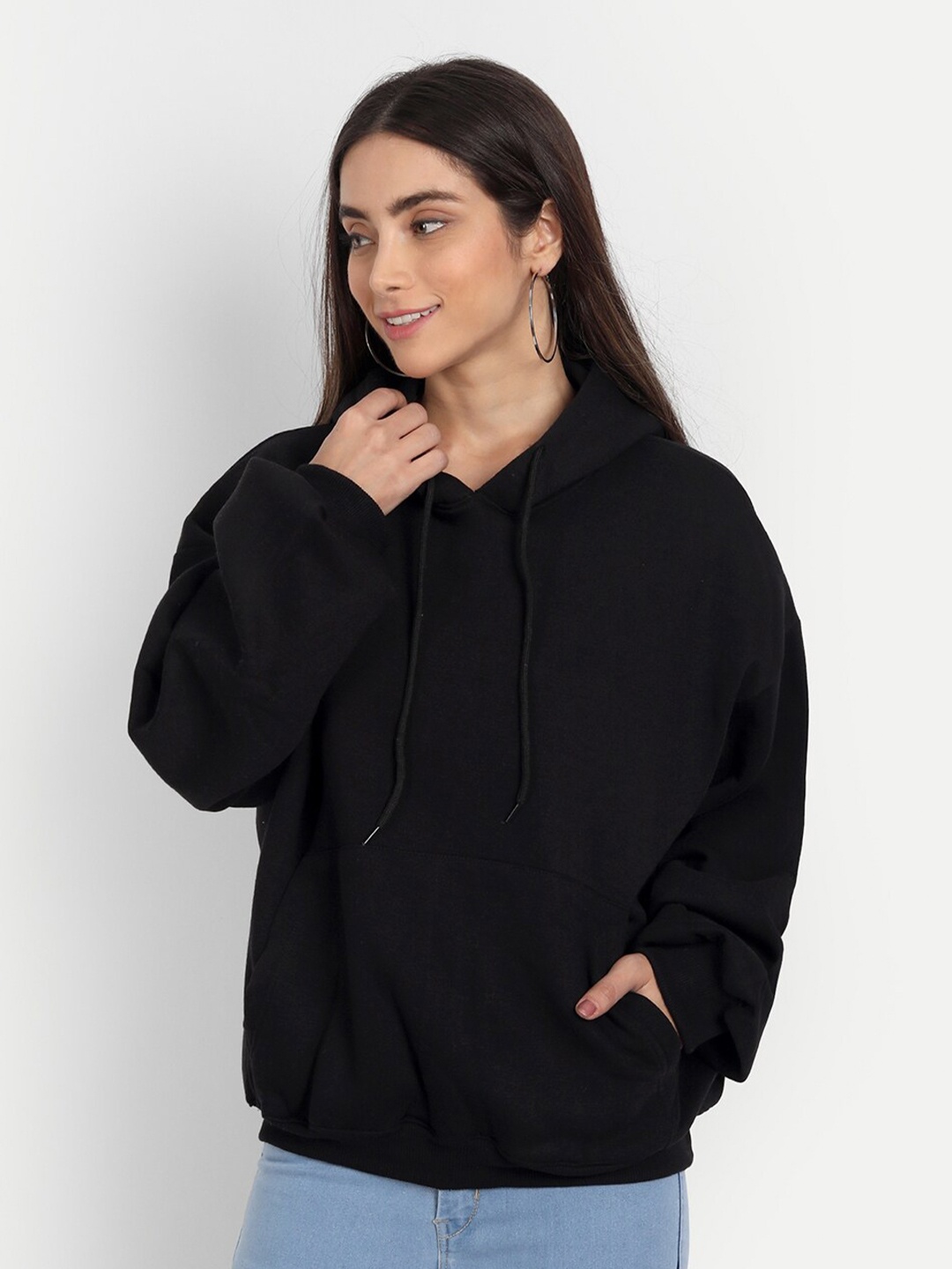 

COLOR CAPITAL Cotton Oversized Hooded Sweatshirt, Black