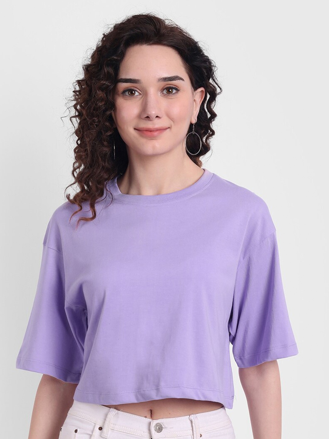 

COLOR CAPITAL Drop Shoulder Sleeves Boxy Pure Cotton T-shirt, Lavender