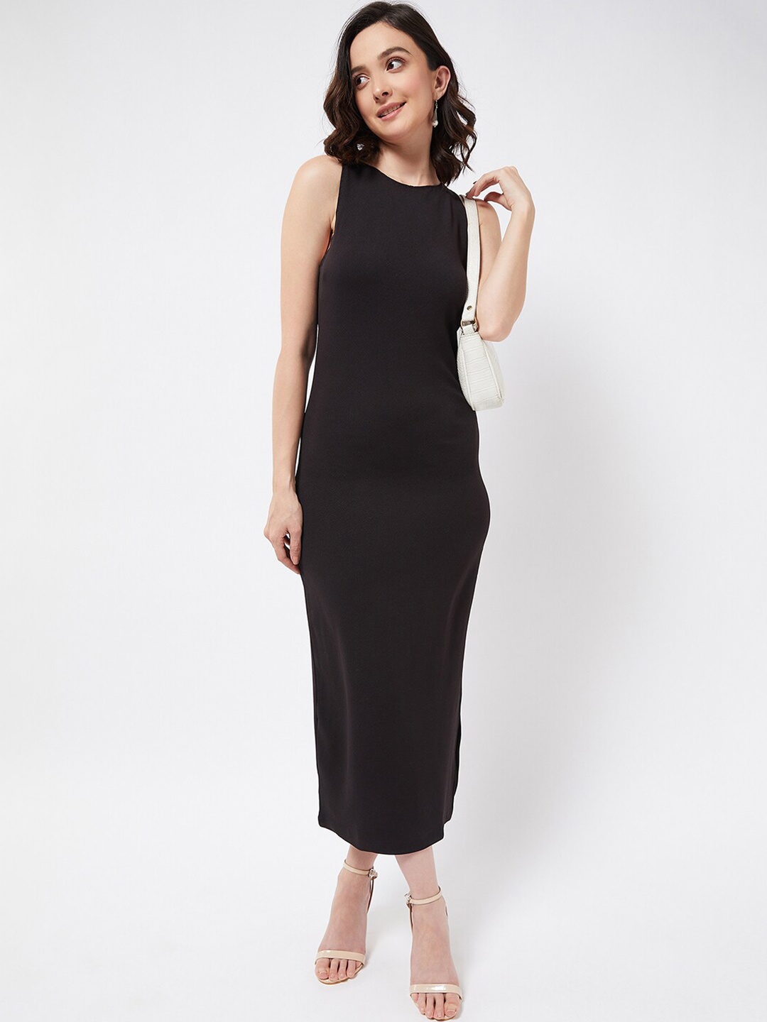 

COLOR CAPITAL Round Neck Bodycon Midi Dress, Black