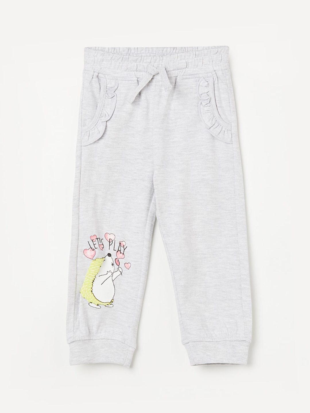 

Juniors by Lifestyle Infant Girls Graphic Printed Pure Cotton Joggers, Grey melange