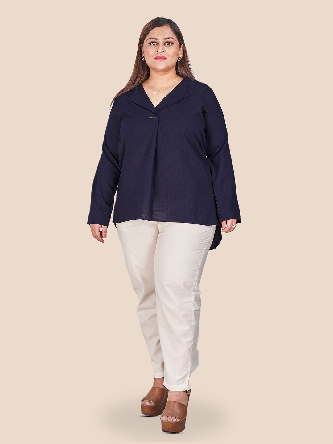 

Curvy Lane Plus Size Crepe High-Low Top, Navy blue