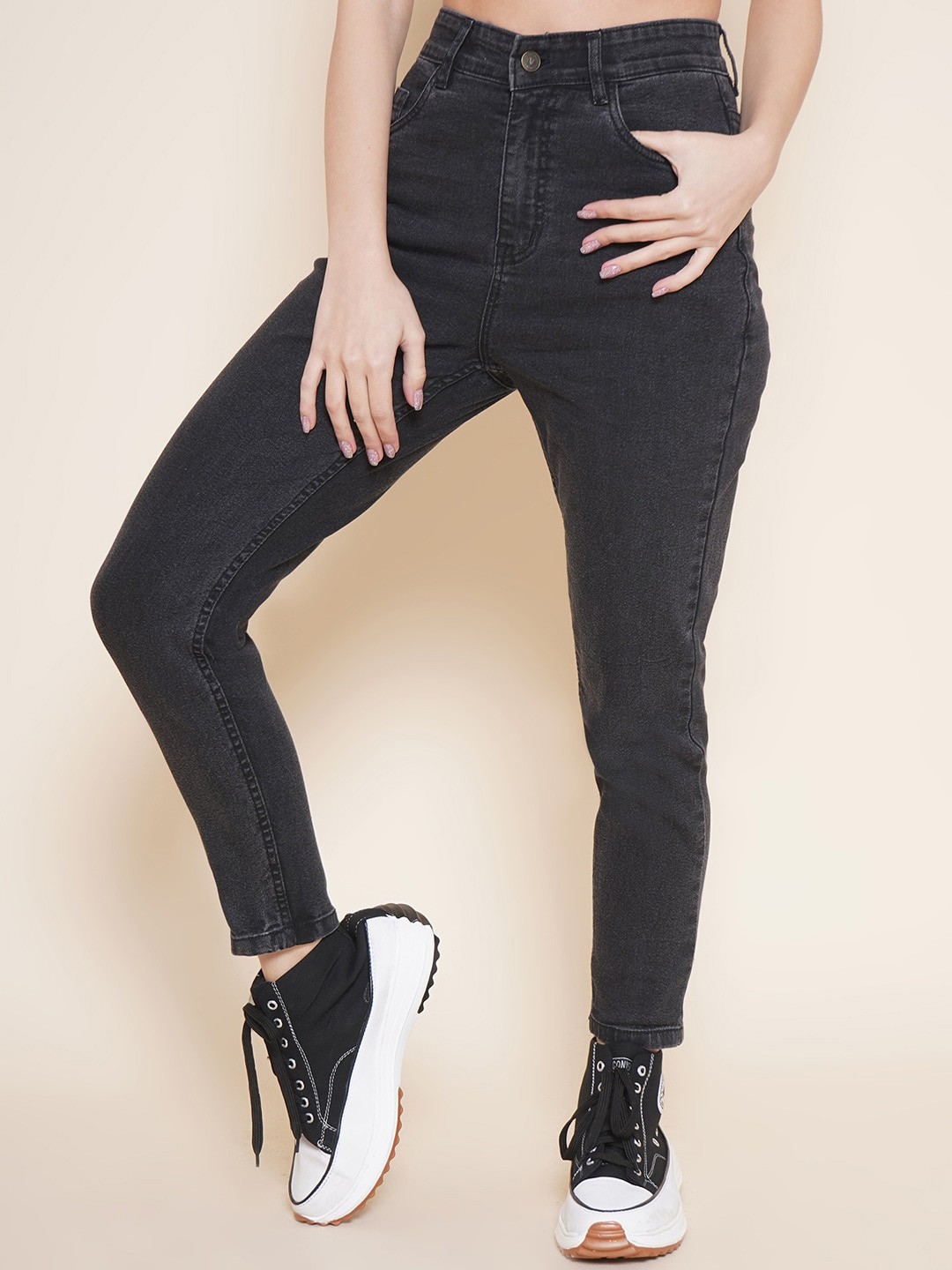 

VESTIDO MODAS Women Skinny Fit High-Rise Stretchable Cropped Jeans, Black