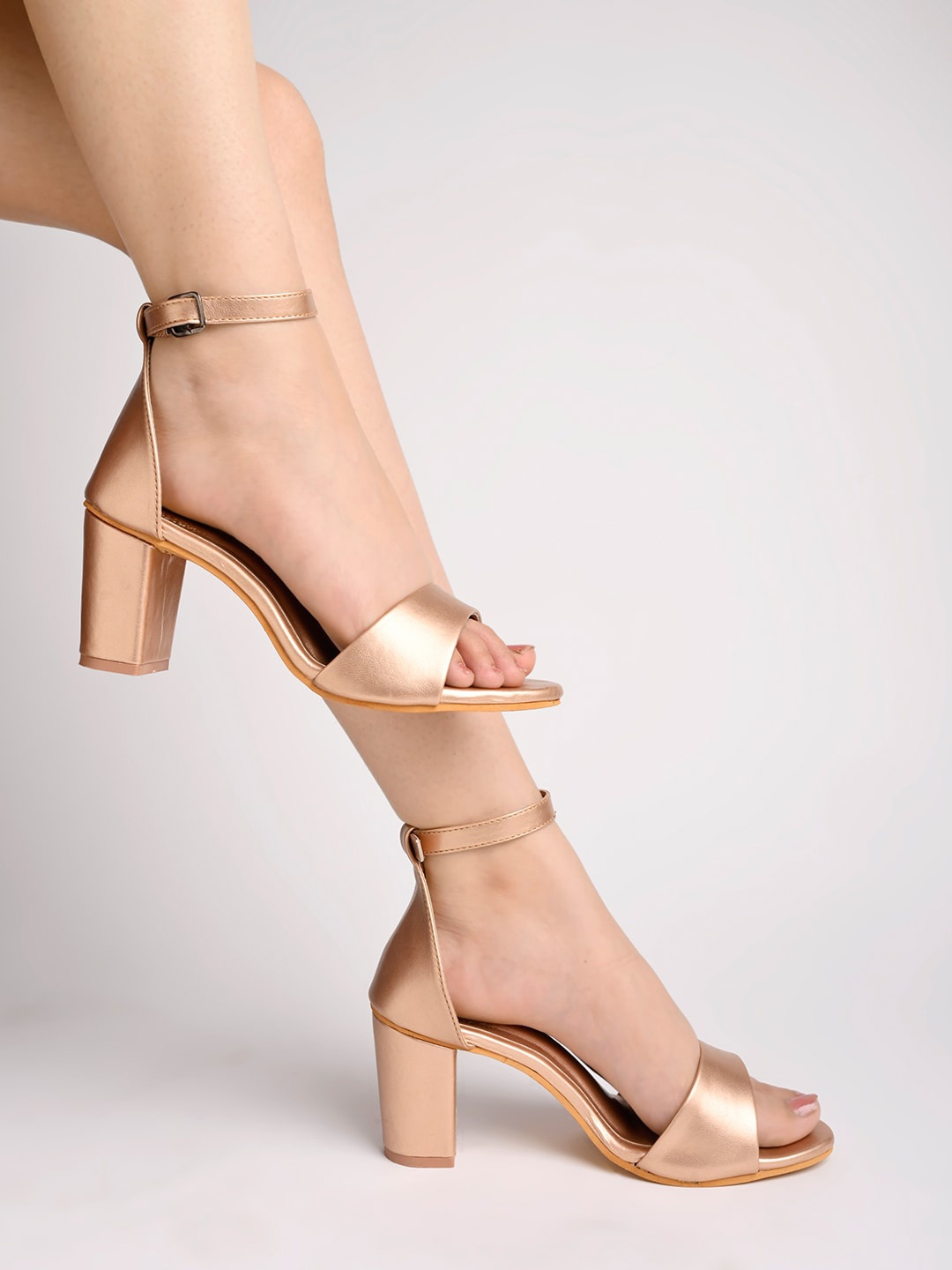 

Shoetopia Block Heels With Ankle Loop, Rose gold