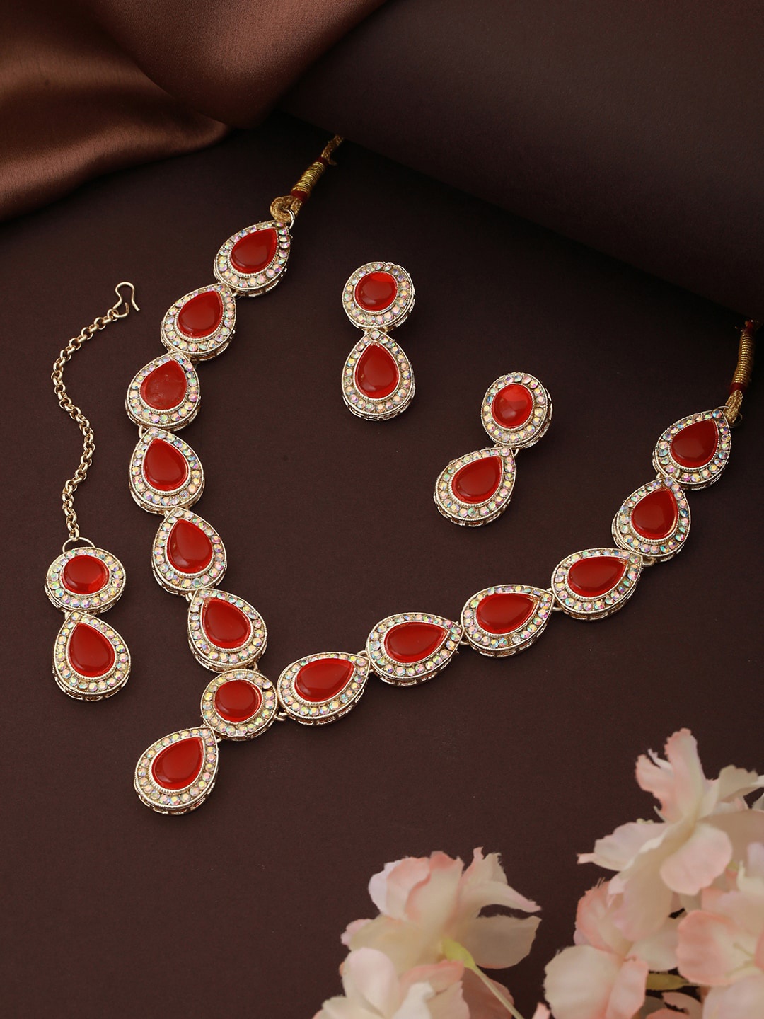 

Aadvik Designs Gold-Plated Kundan-Studded & Beaded Necklace and Earrings