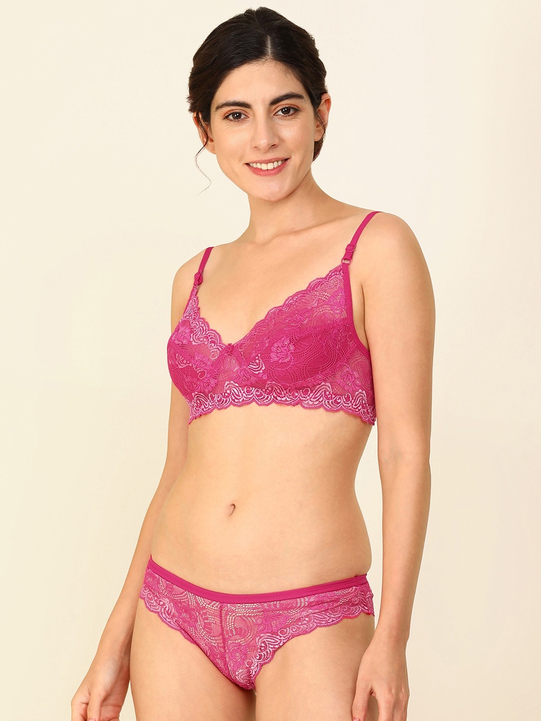 Aamarsh Self Design Lingerie Set, Pink