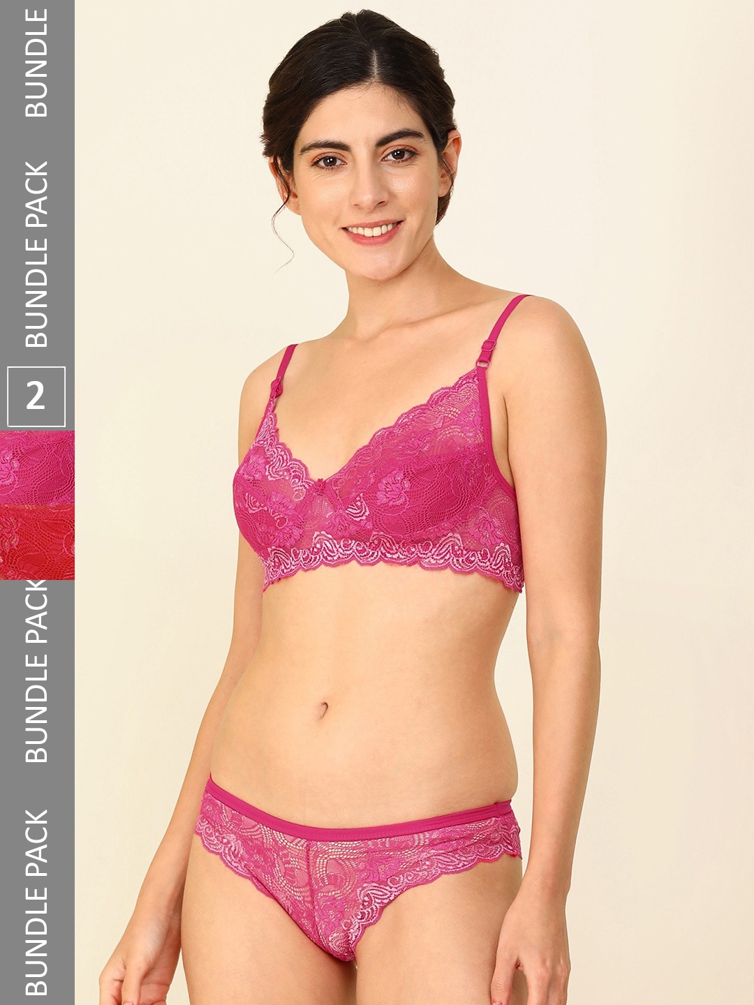 

Aamarsh Pack Of 2 Self-Design Lingerie Set, Red