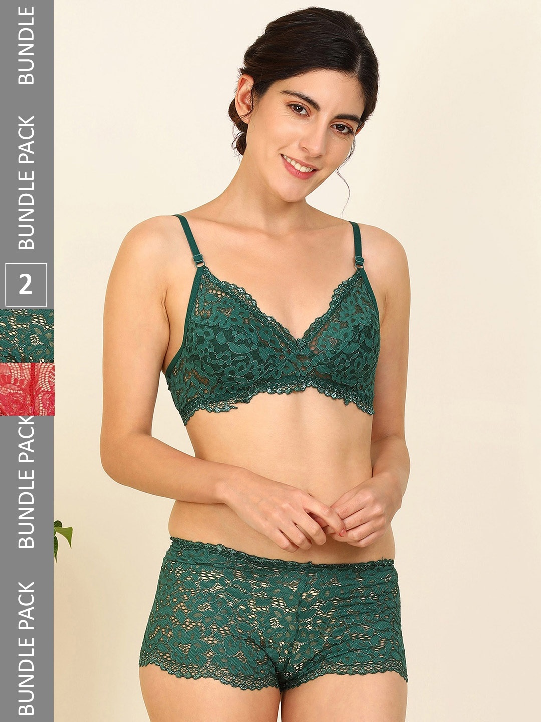 

Aamarsh Pack Of 2 Self-Design Lingerie, Red