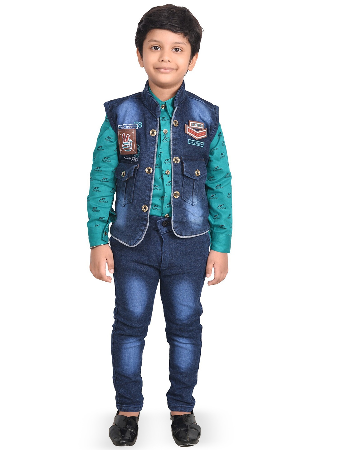 

BAESD Boys Printed Shirt With Trousers & Waistcoat, Blue