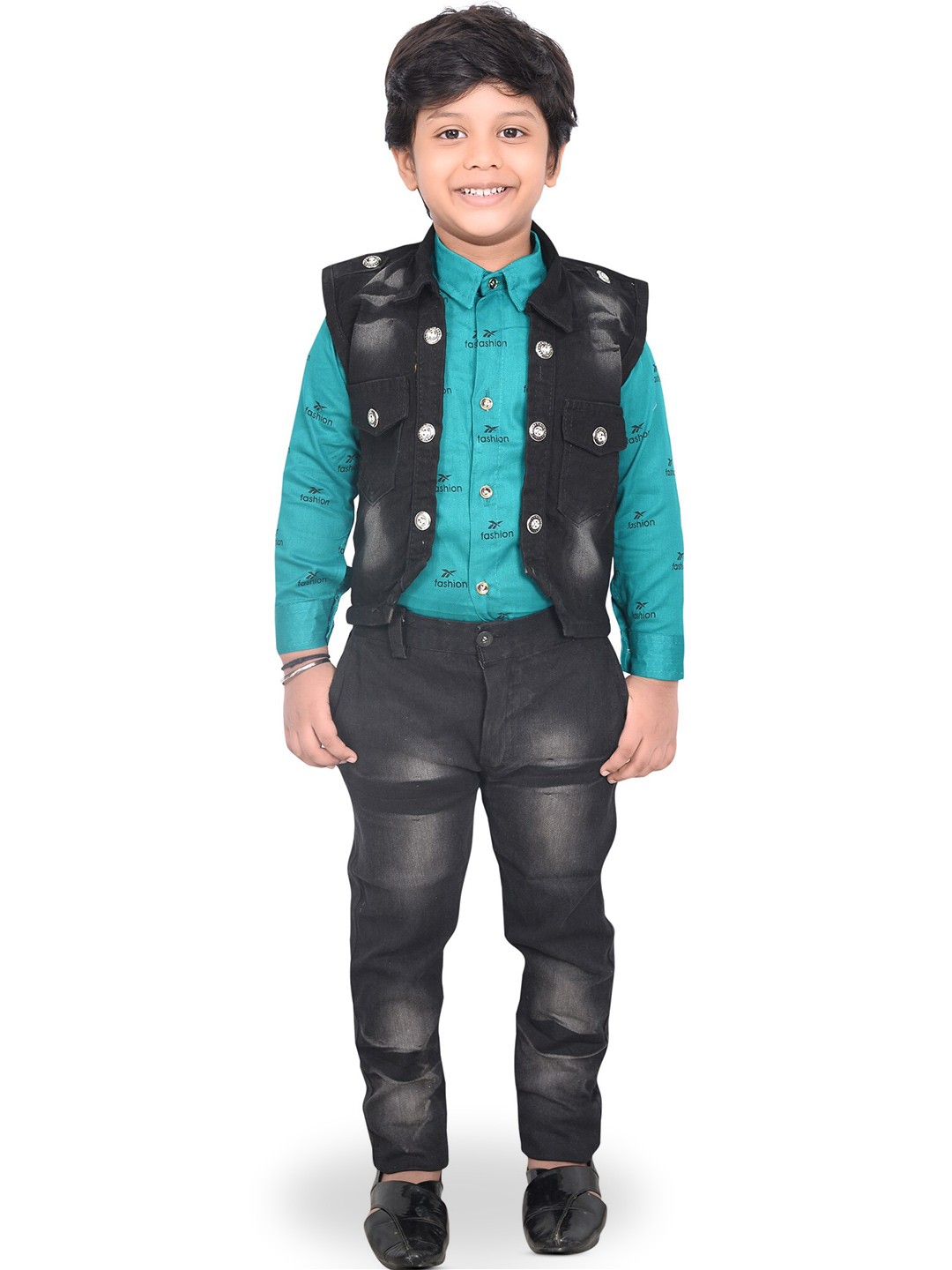 

BAESD Boys Printed Shirt With Trousers & Waistcoat, Green
