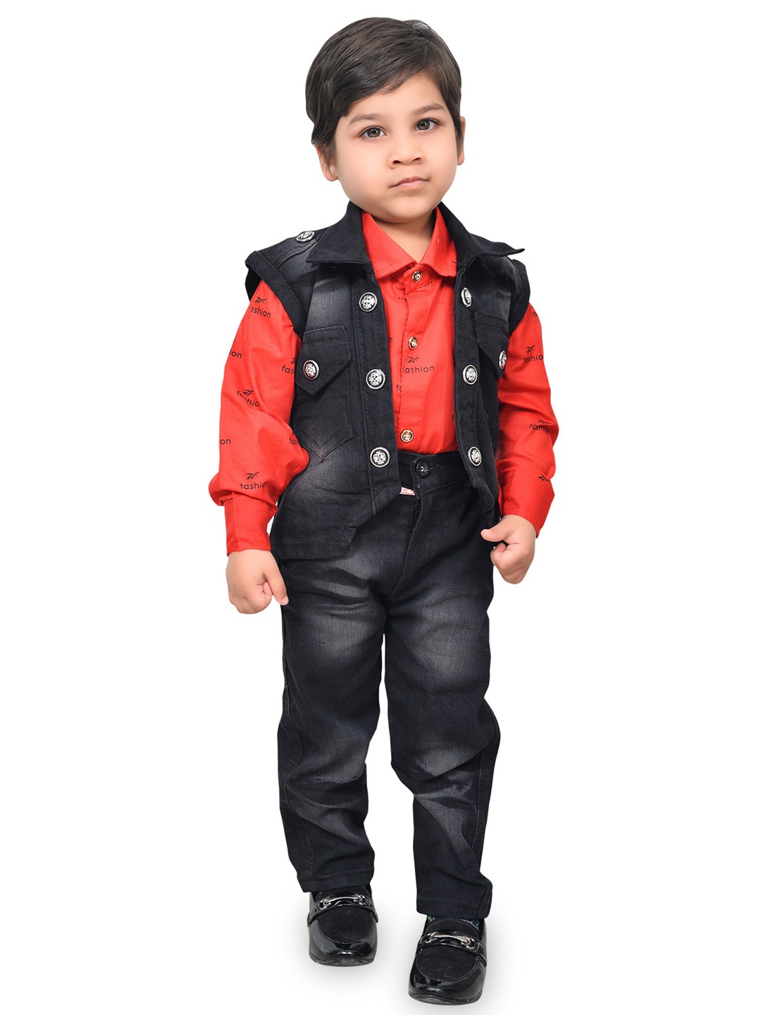 

BAESD Boys Printed Shirt & Trousers With Waistcoat, Black