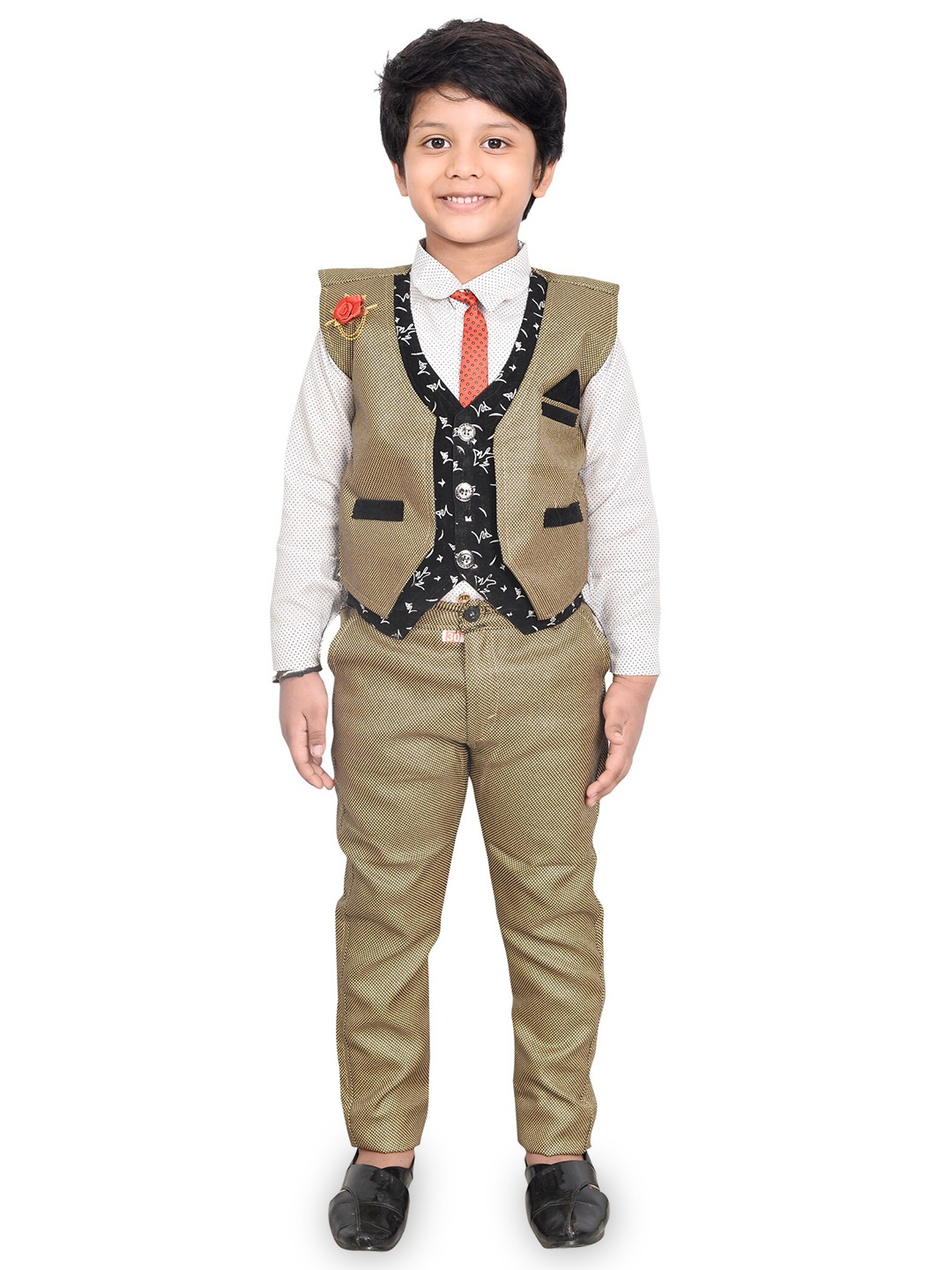 

BAESD Boys Printed Shirt with Trousers & Waistcoat, Brown