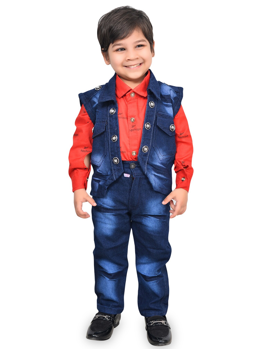 

BAESD Boys Printed Shirt with Jeans & Jacket, Blue