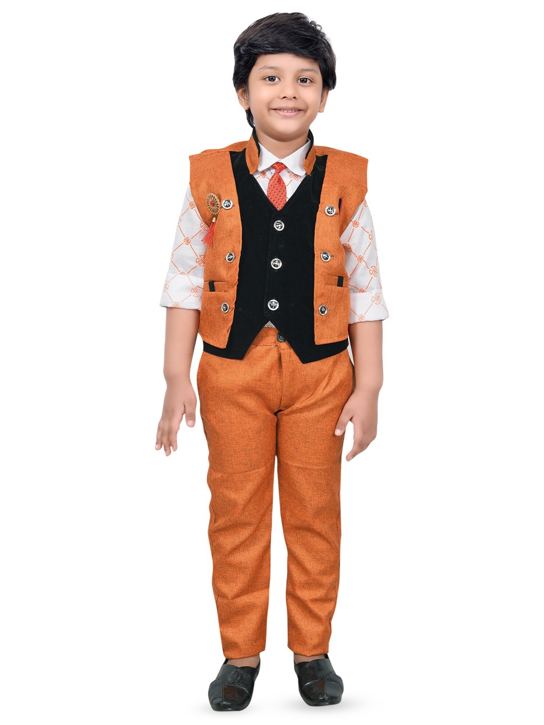 

BAESD Boys Printed Shirt with Trousers & Waistcoat, Orange