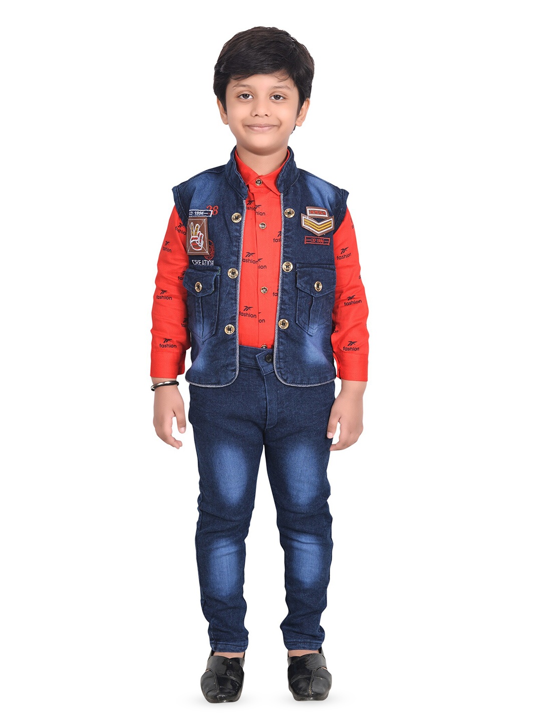 

BAESD Boys Printed Shirt with Jeans & Jacket, Blue