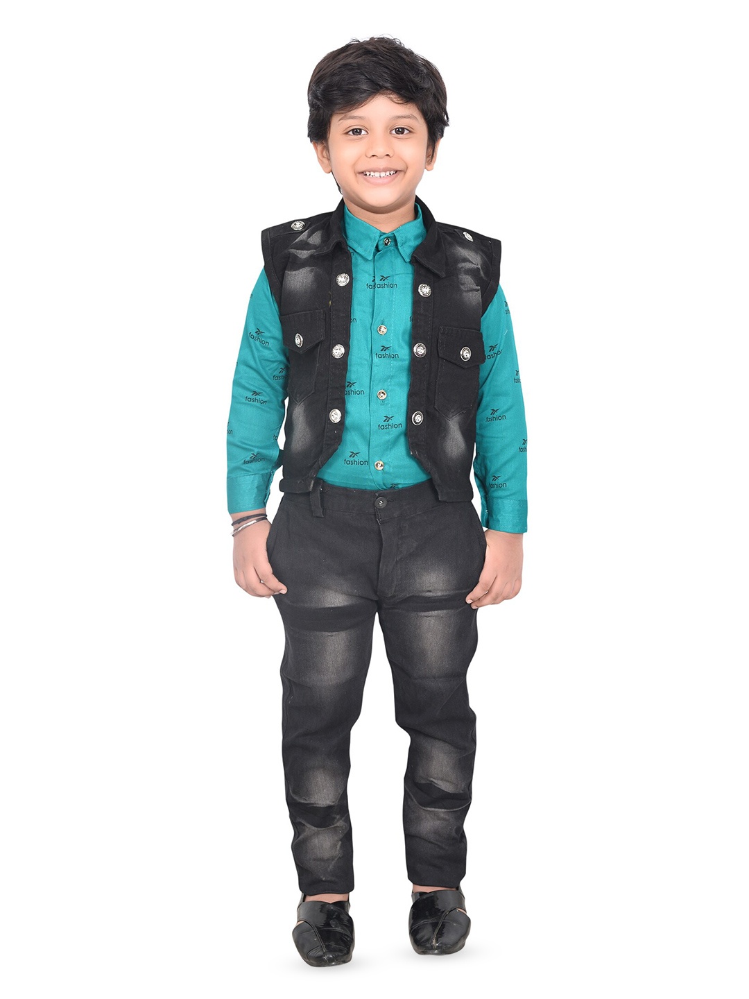 

BAESD Boys Printed Shirt with Trousers & Waistcoat, Blue