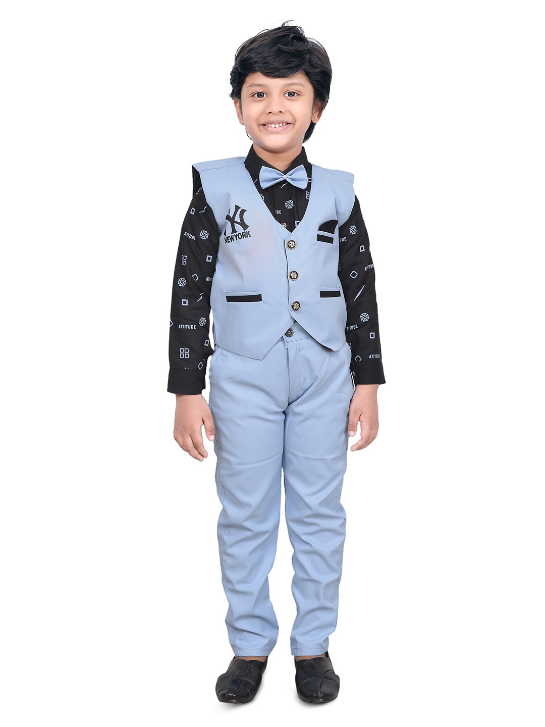 

BAESD Boys Printed Shirt with Trousers & Waistcoat, Blue