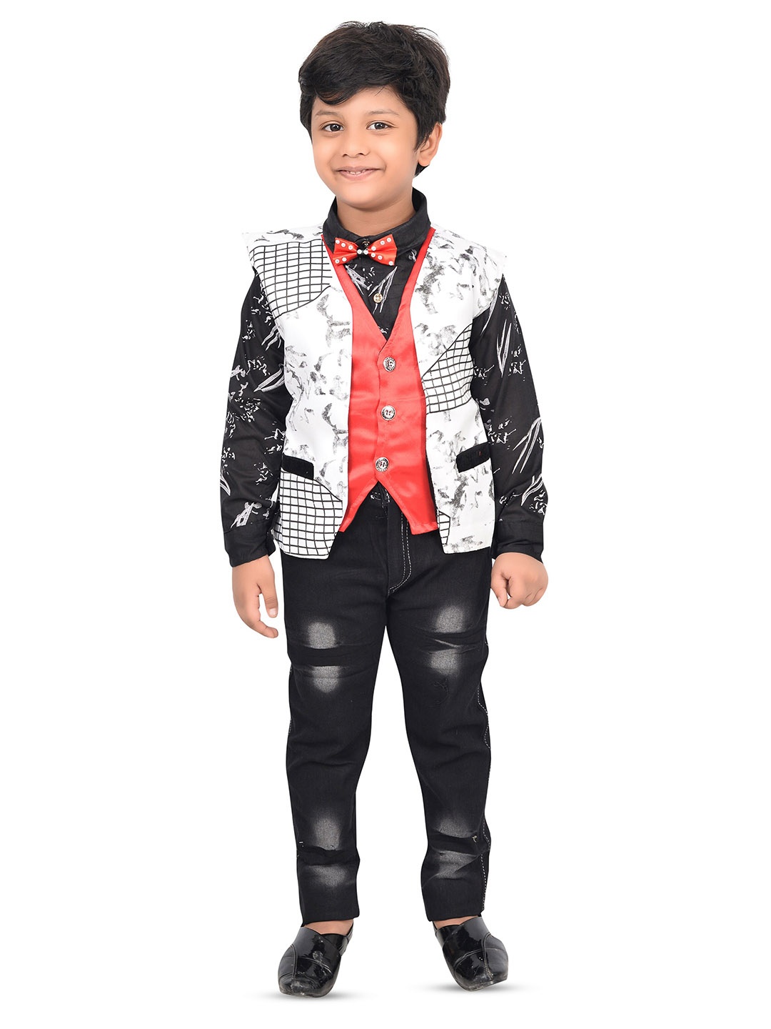 

BAESD Boys Printed Shirt & Trousers With Waistcoat, Black