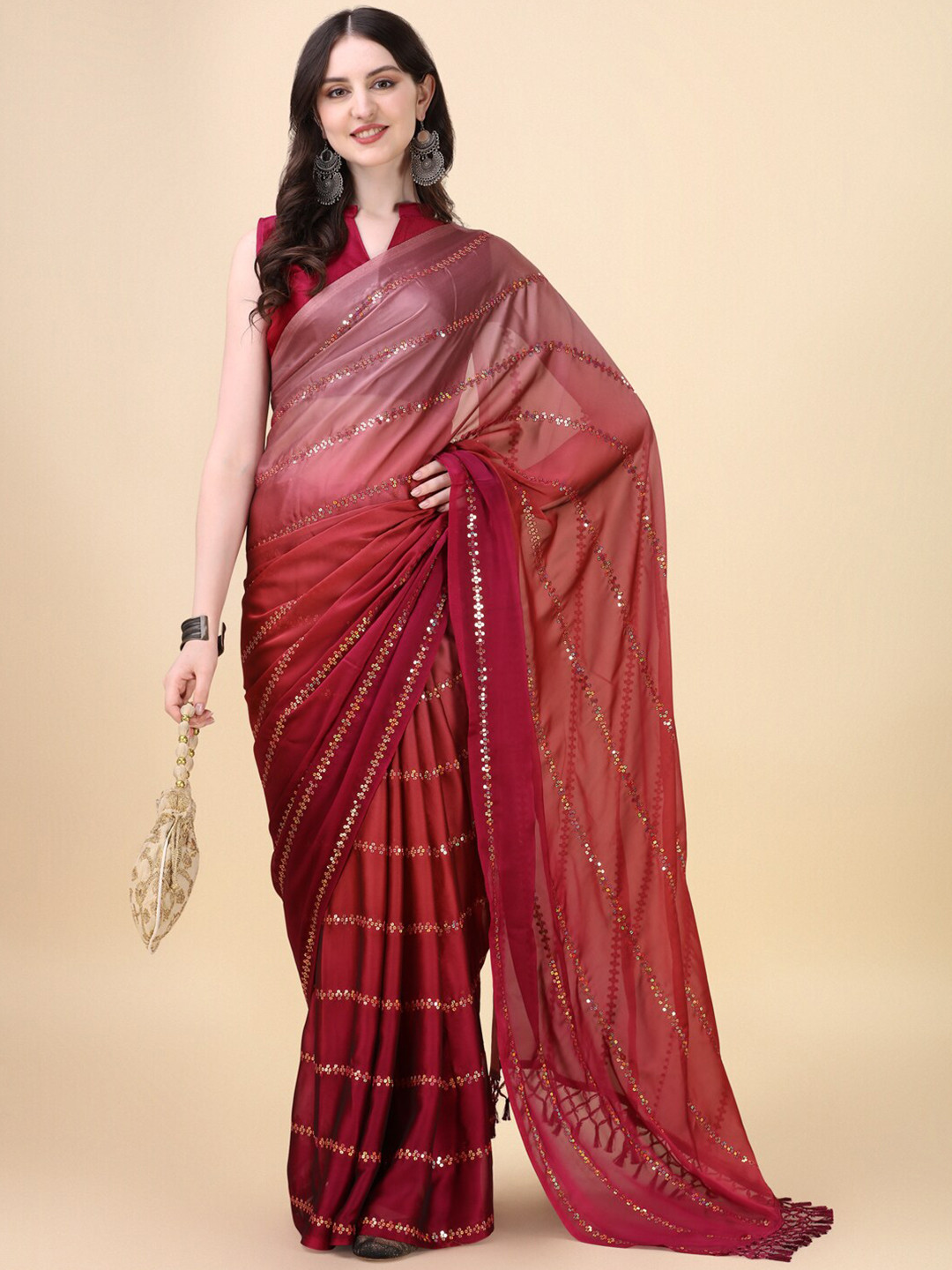 

KALINI Embellished Sequinned Saree, Pink