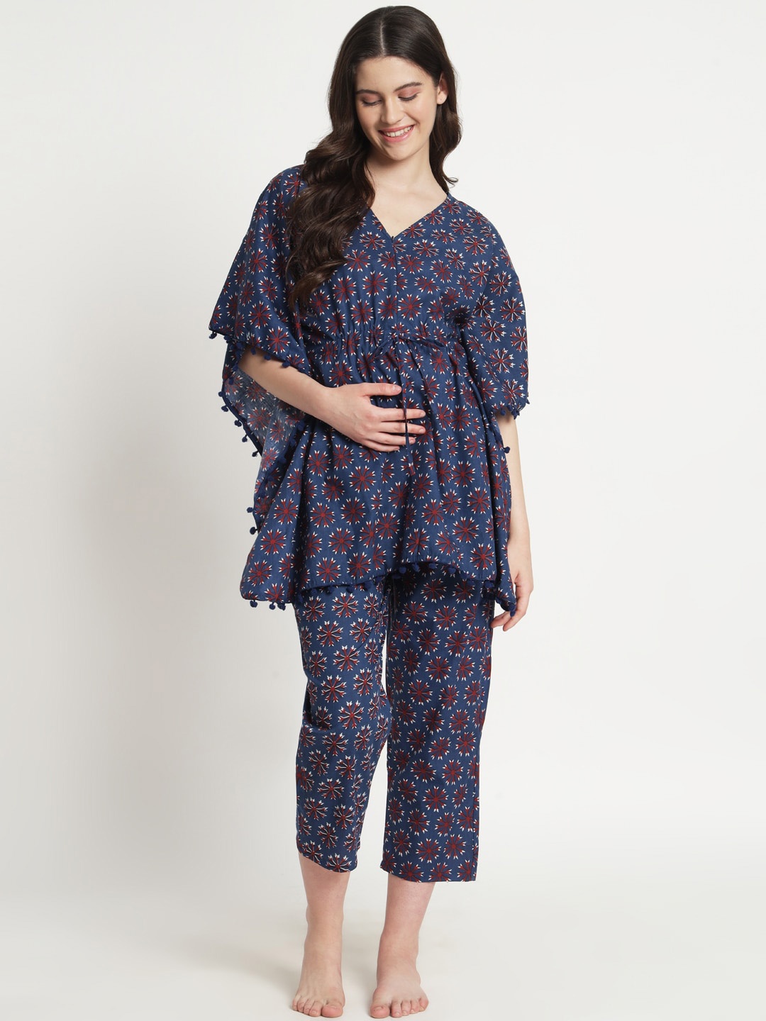 

Aujjessa Printed Maternity Feeding Pure Cotton Night suit, Blue