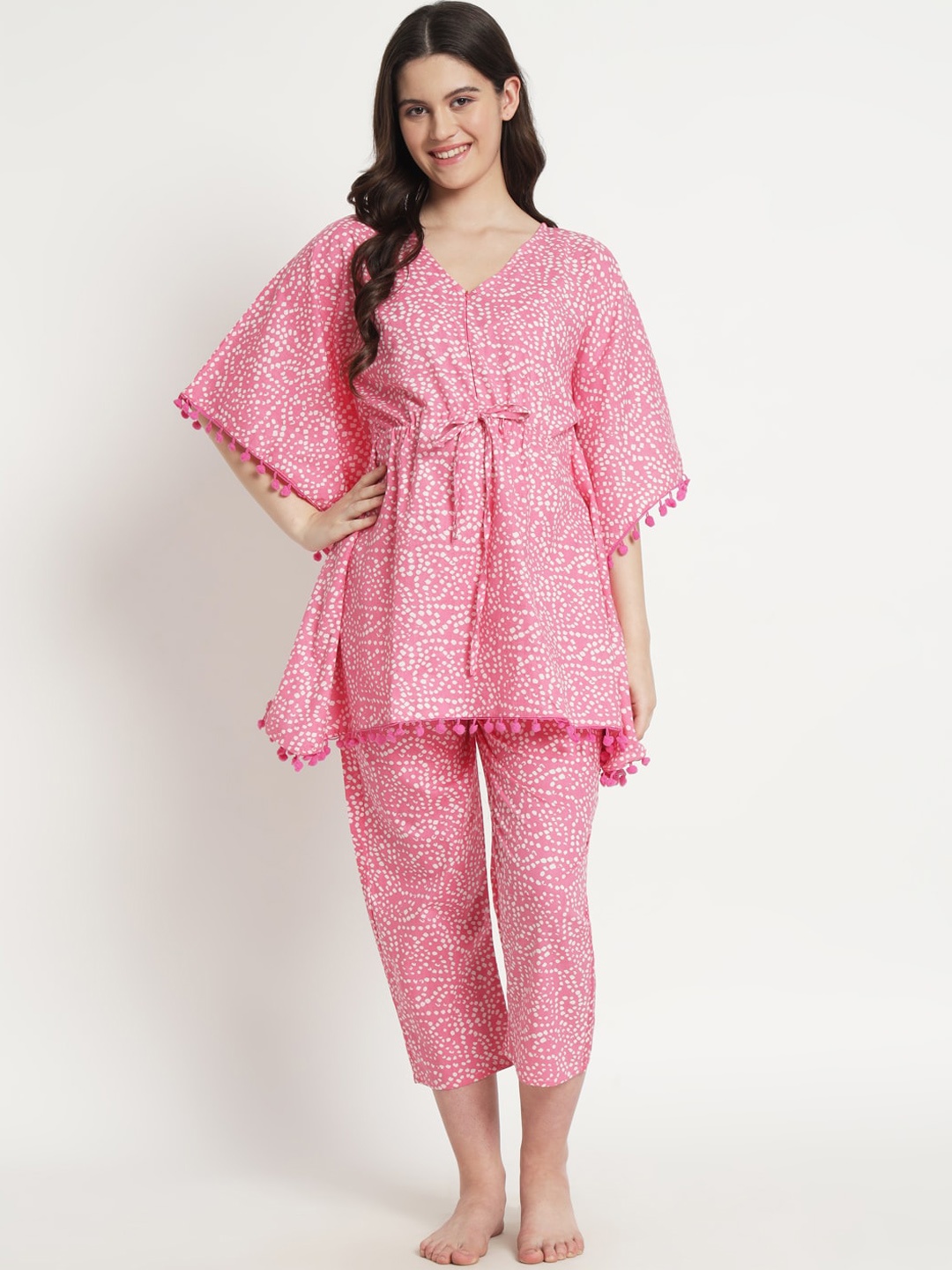 

Aujjessa Abstract Printed Pure Cotton Maternity Feeding Kaftan Night Suit, Pink