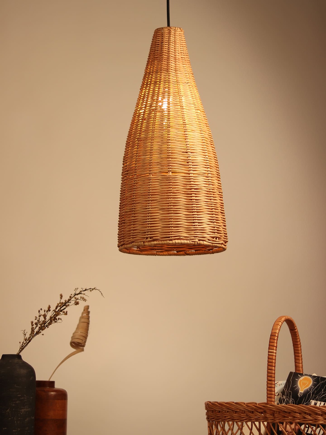 

HABERE INDIA Brown Cylindrical Rattan Ceiling Lampshade