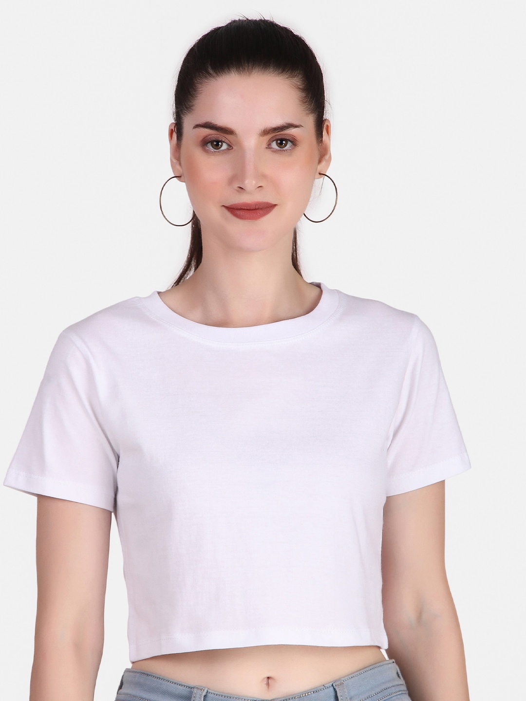 

Jollify Round Neck Pure Cotton Regular Fit Crop T-shirt, White