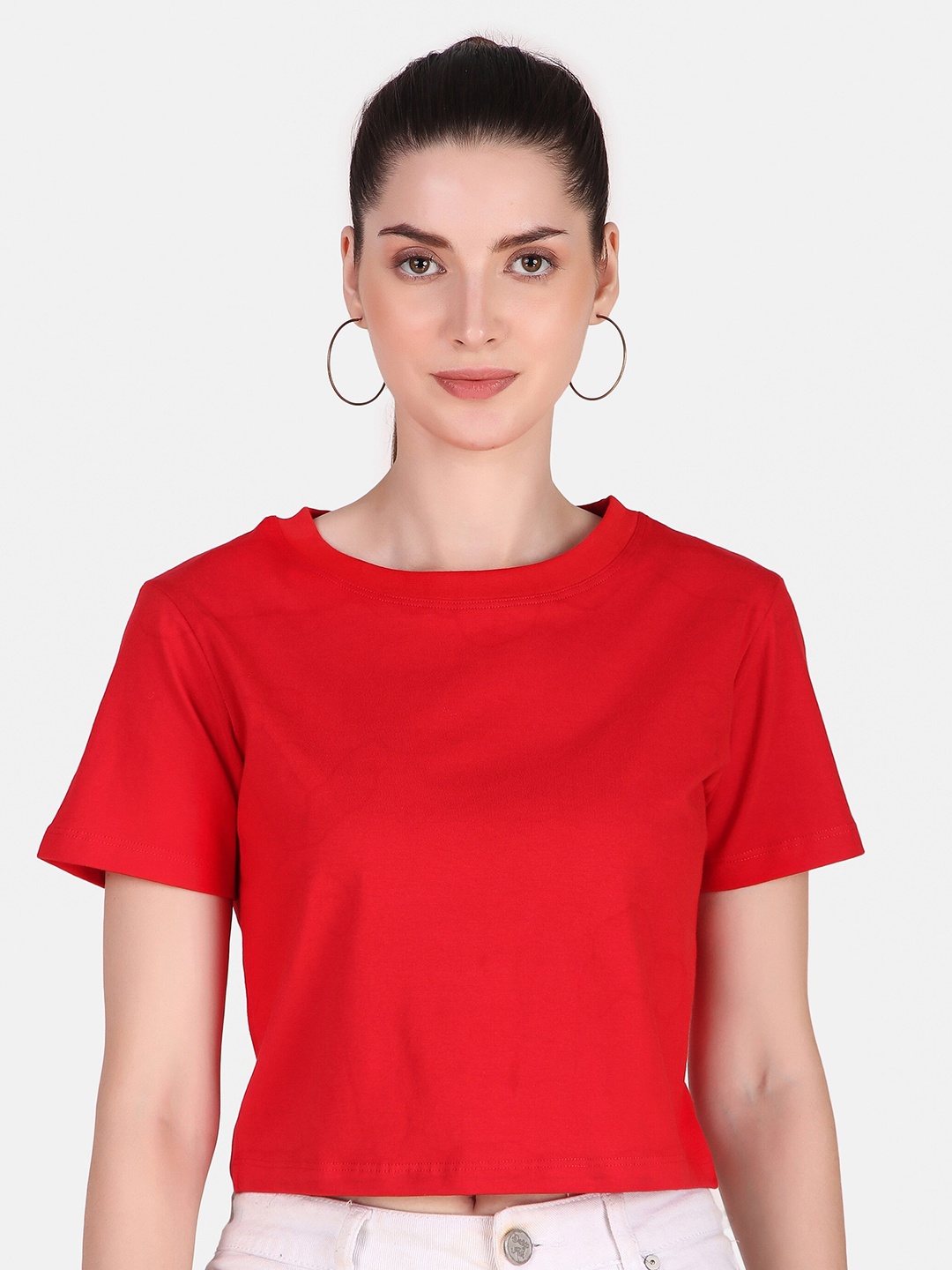 

Jollify Round Neck Regular Sleeves Pure Cotton T-shirt, Red
