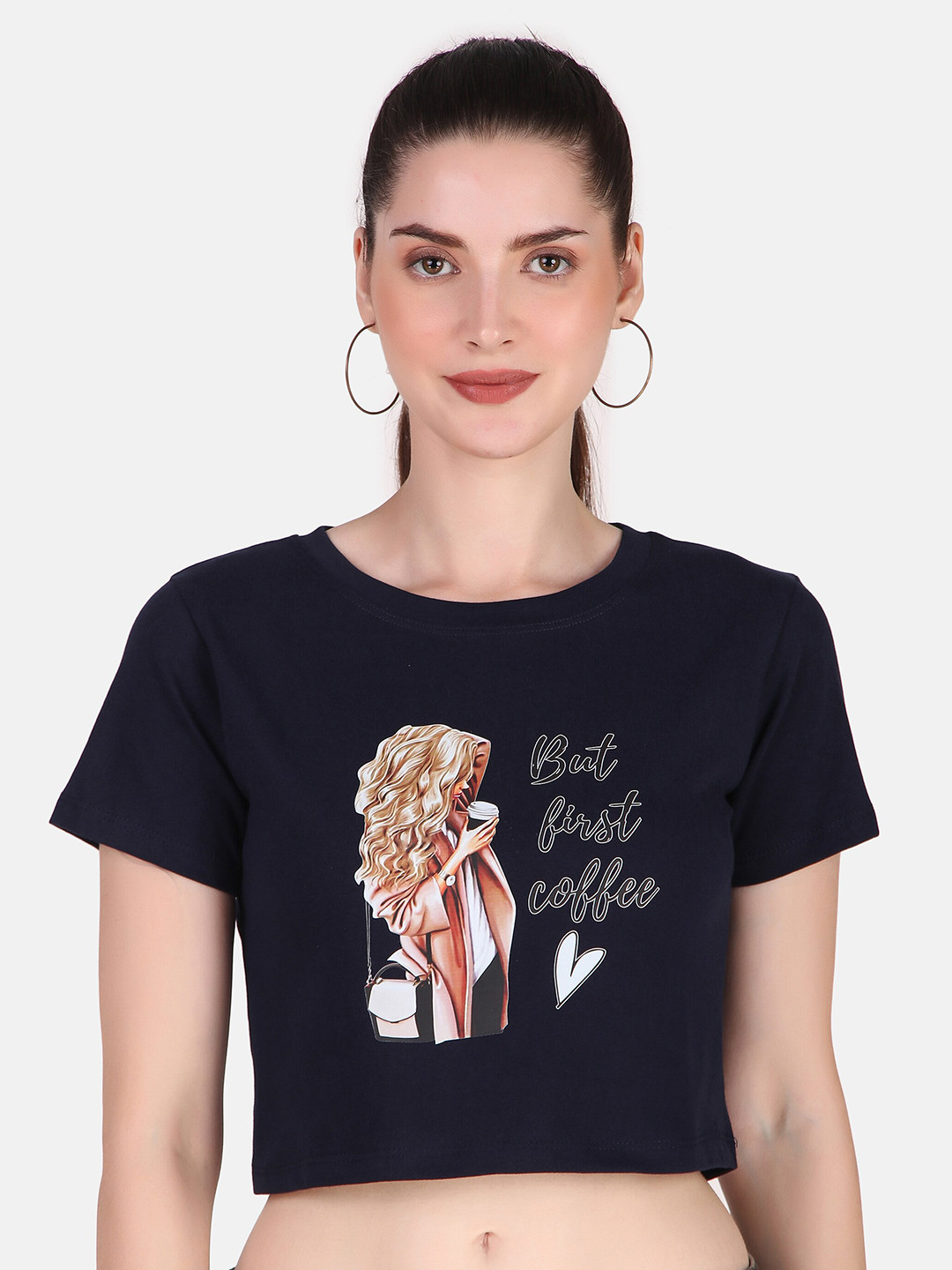 

Jollify Graphic Printed Round Neck Regular Sleeves Pure Cotton T-shirt, Navy blue