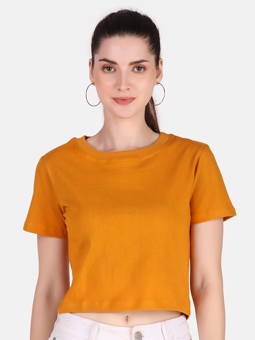 

Jollify Round Neck Regular Sleeves Pure Cotton T-shirt, Mustard