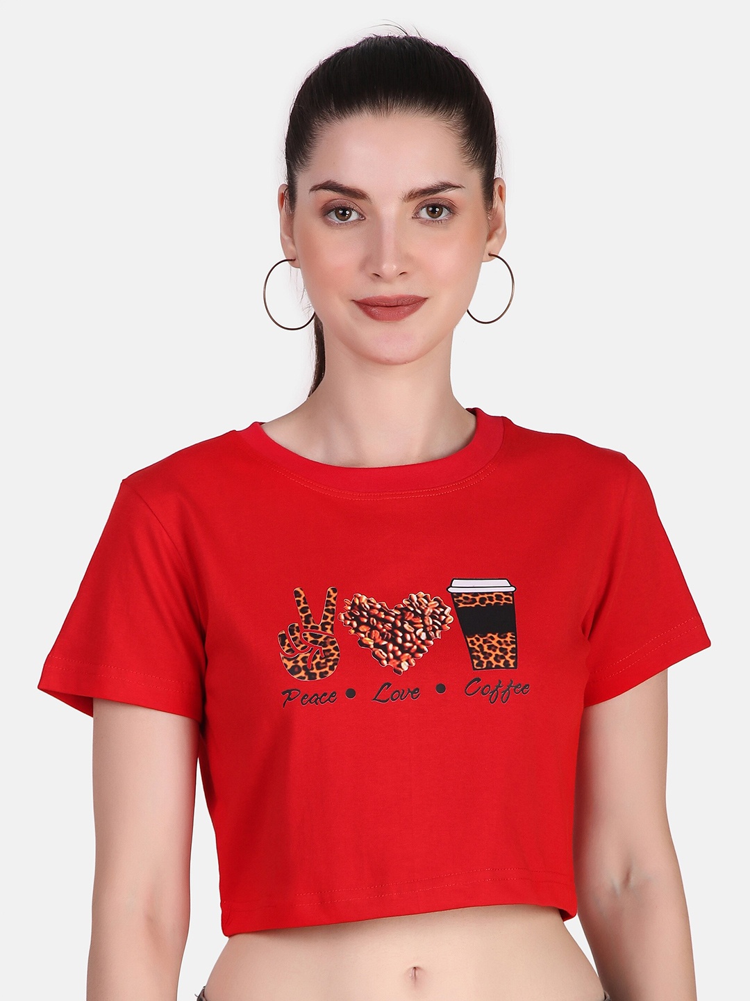 

Jollify Graphic Printed Round Neck Pure Cotton T-shirt, Red