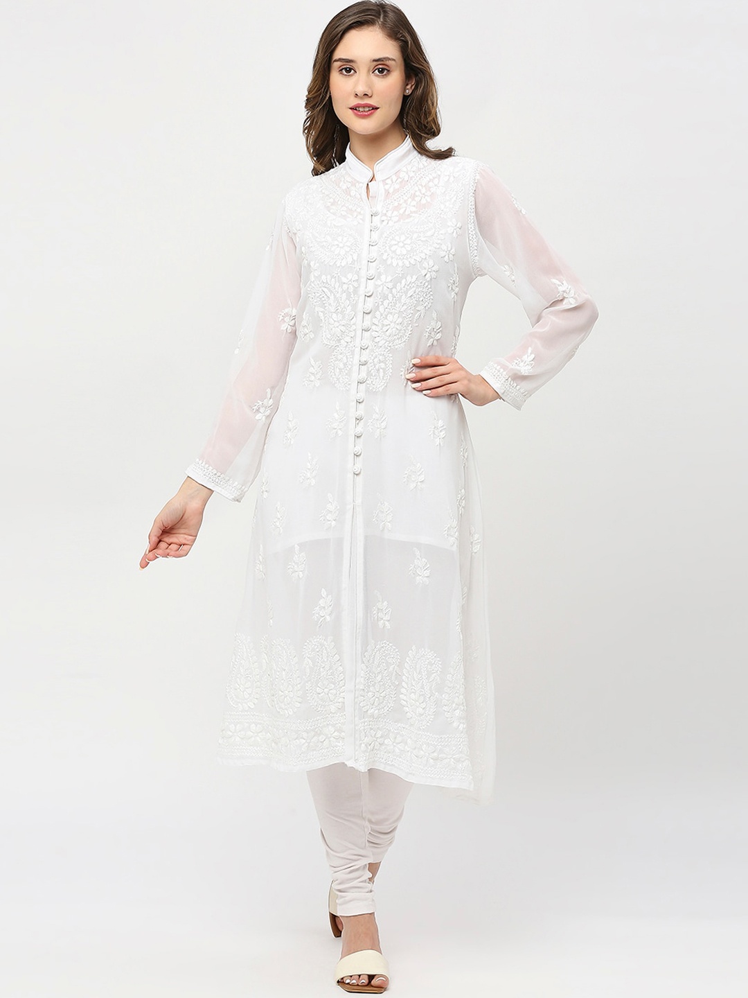 

Indiankala4u Ethnic Motifs Embroidered Chikankari Georgette Kurta, White