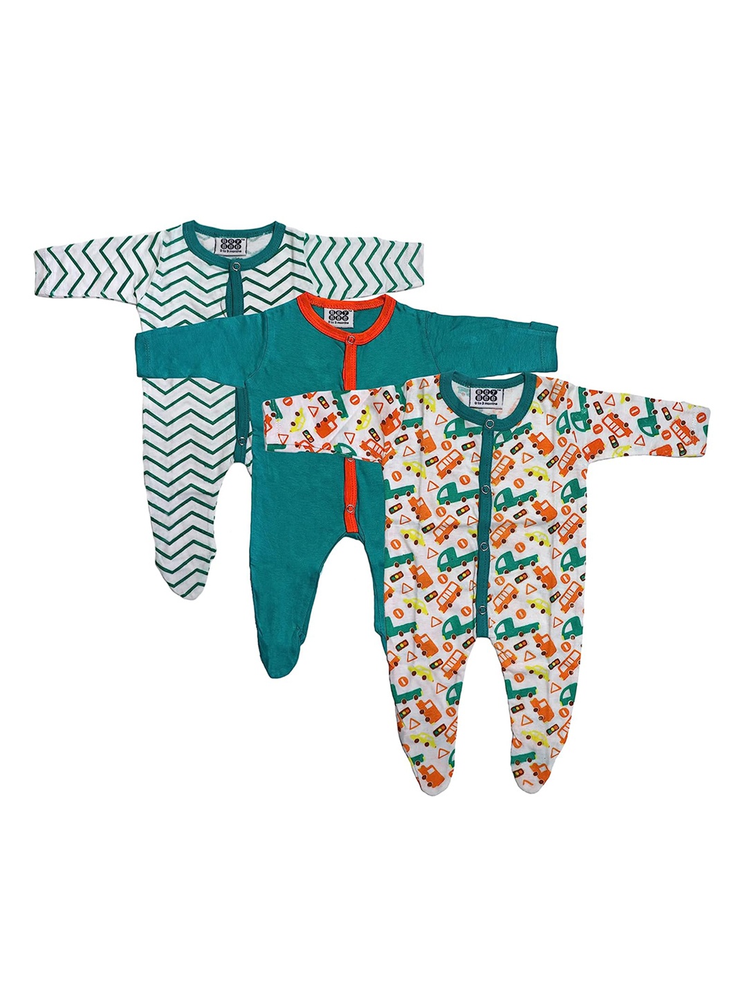 

BeyBee Infant Kids Pack Of 3 Printed Organic Cotton Sleepsuits, White