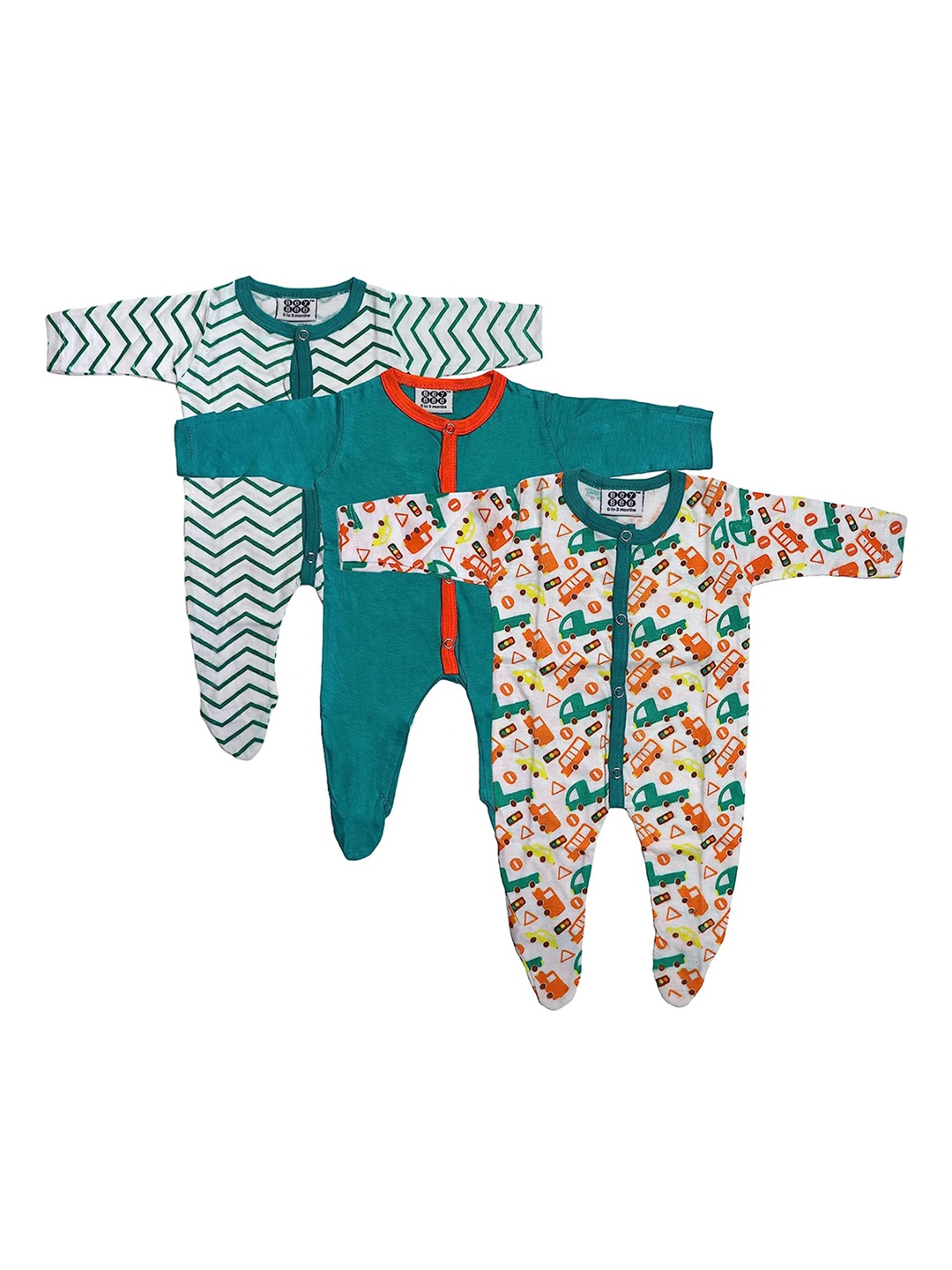 

BeyBee Infant Kids Pack Of 3 Printed Organic Cotton Sleepsuits, Green