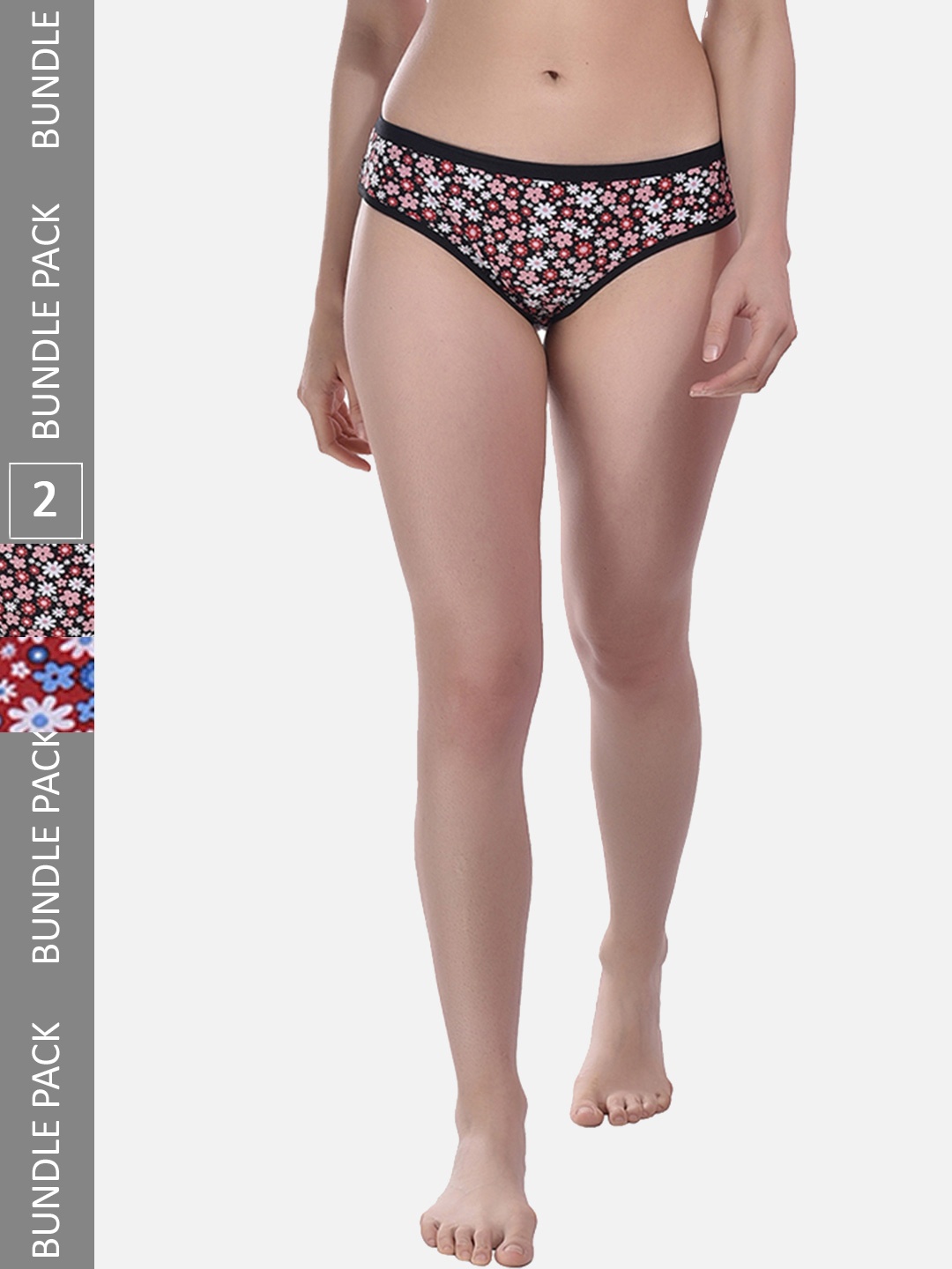 

StyFun Pack Of 2 Printed Hipster Briefs LS_Sarika_Panty_BlackRed, Black