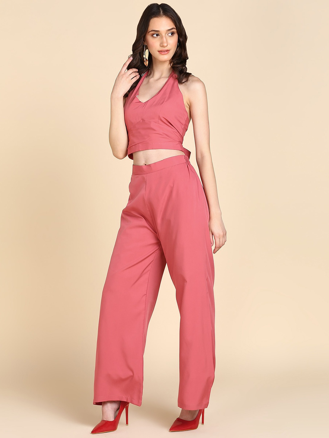 

Rudraaksha Creations Halter Neck Top & Palazzos, Pink