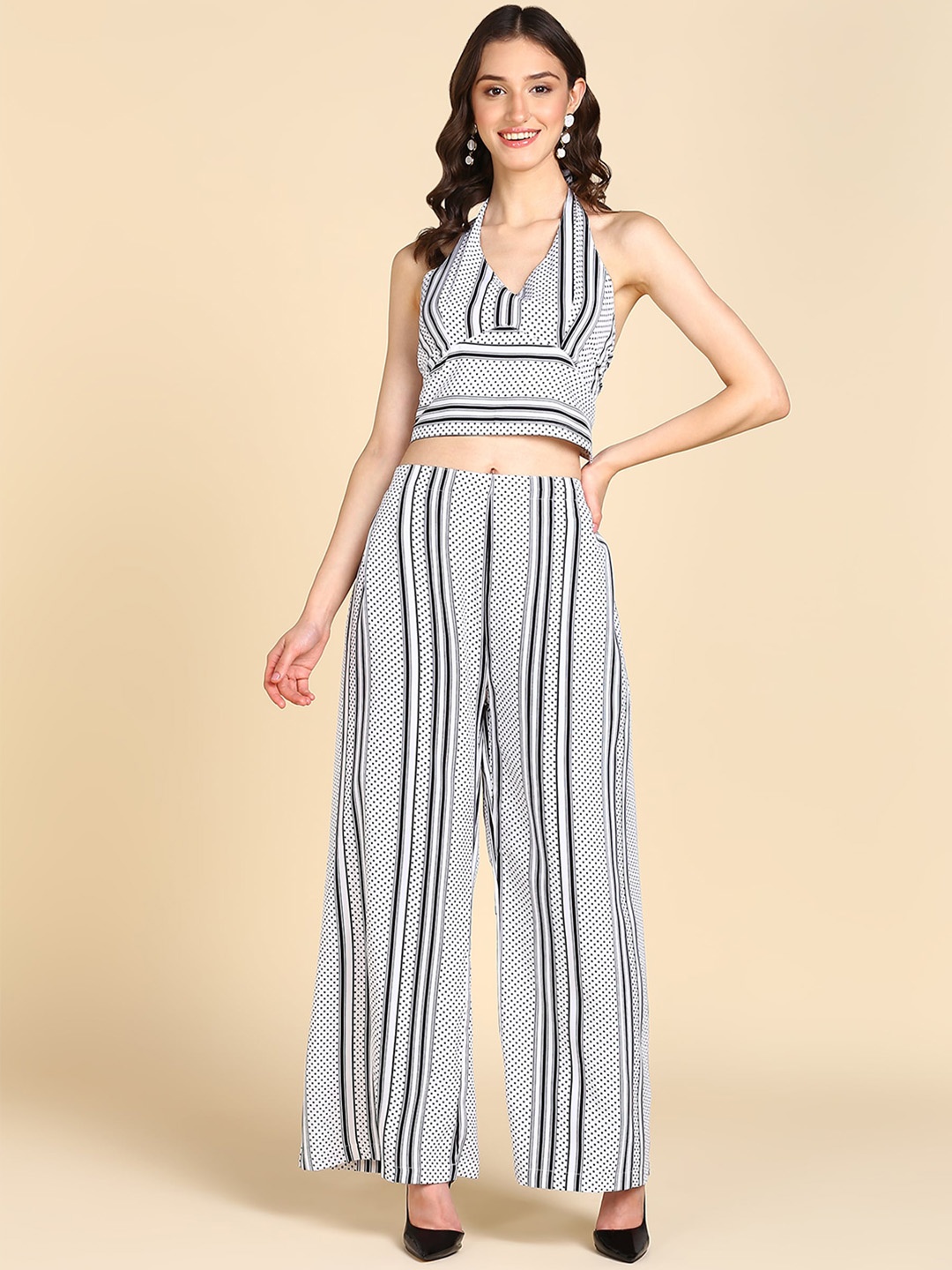 

Rudraaksha Creations Geometric Printed Crop Top & Palazzos, White