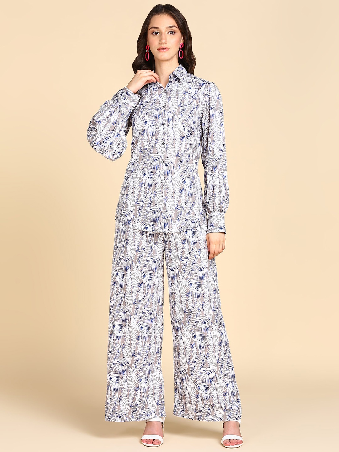 

Rudraaksha Creations Printed Top With Palazzo & Shirt, White