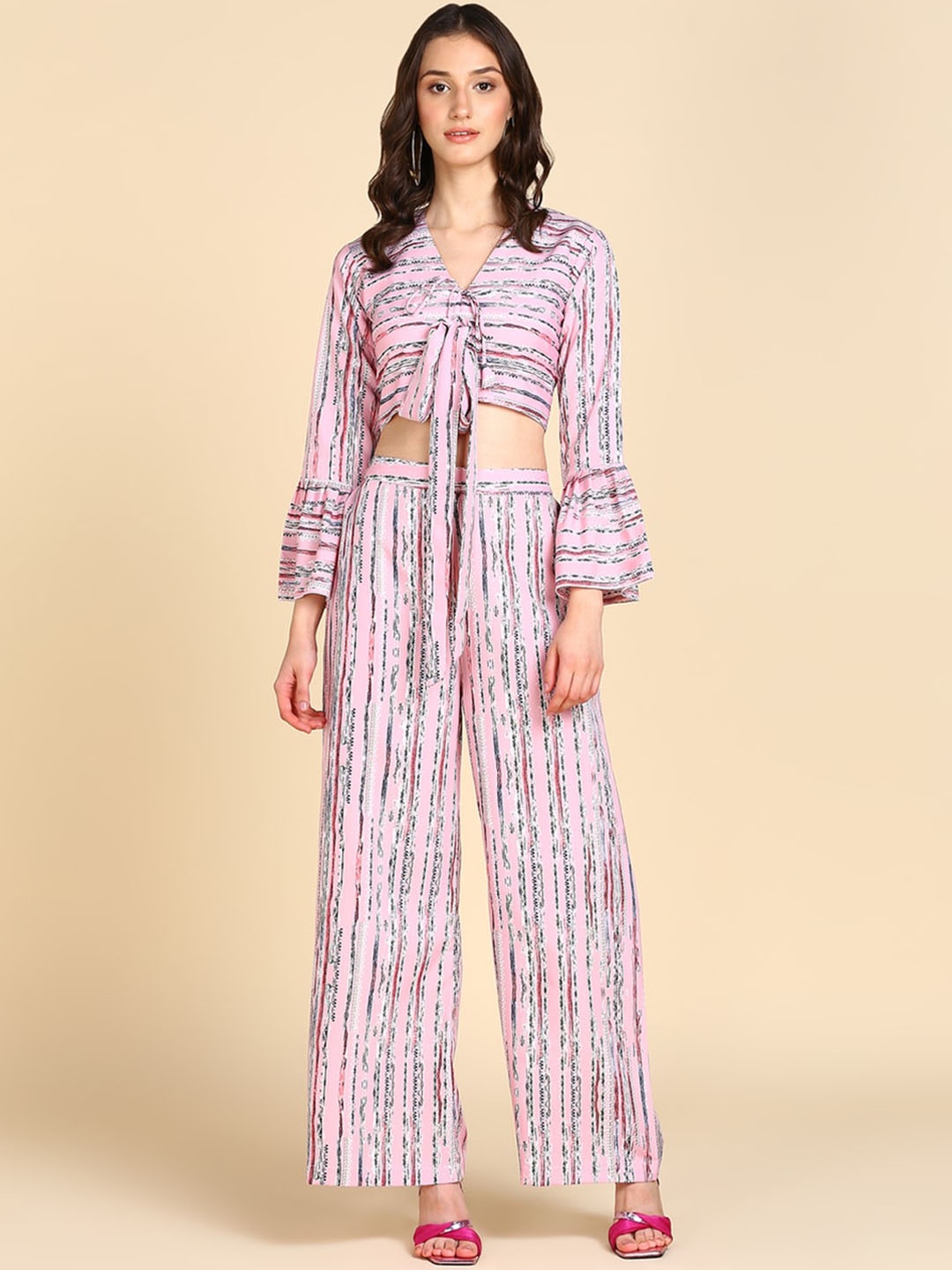 

Rudraaksha Creations Abstract Printed Crop Top & Palazzos, Pink